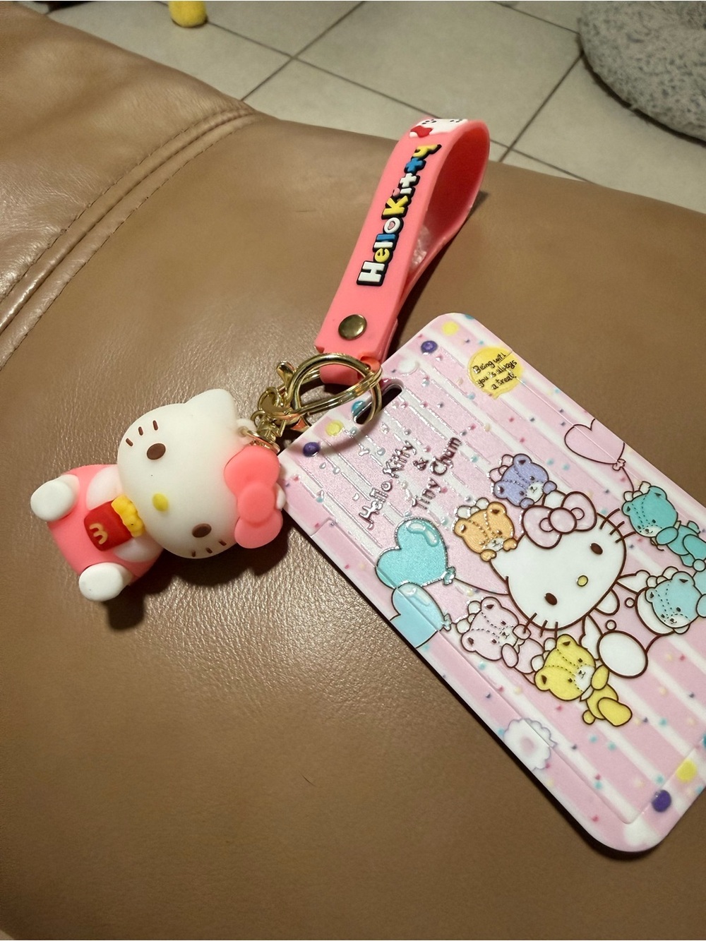 Sanrio Pink Confetti Hello Kitty Backpack Tag/Luggage Tag with Gold Ring
